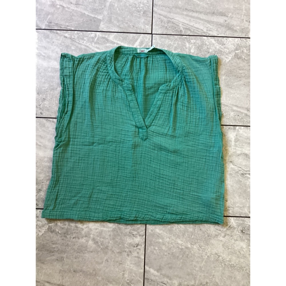 Faherty Willa Top Green Organic Cotton Double Gauze Sleeveless Blouse L